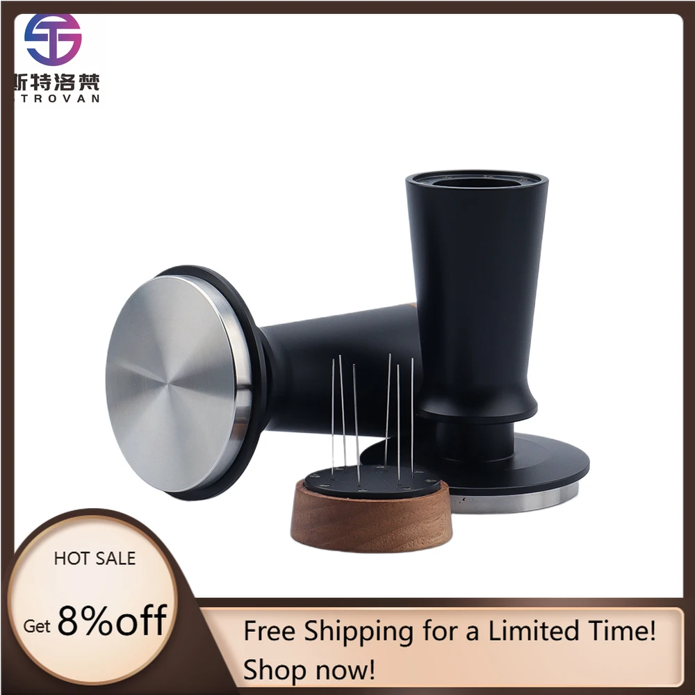 

STLF WJW New Design Multifunction 304 Stainless Steel Double Springs Coffee Tamper Wooden Coffee WDT Tools