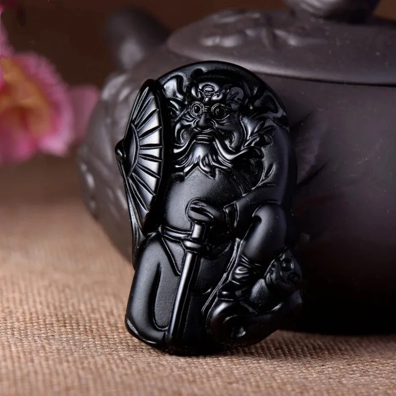 Natural Obsidian Hand-carved Celestial Master Zhong Kui Jade Pendant Fashion Boutique Jewelry Men and Women Necklace Accessories