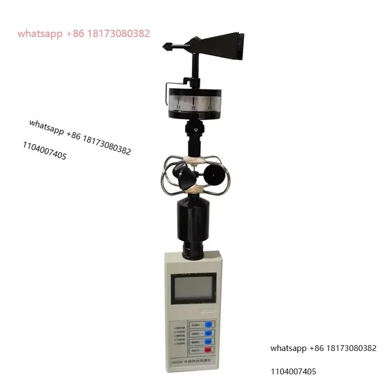 Three cup direct reading anemometer for wind speed and direction, hand in hand holding anemometer