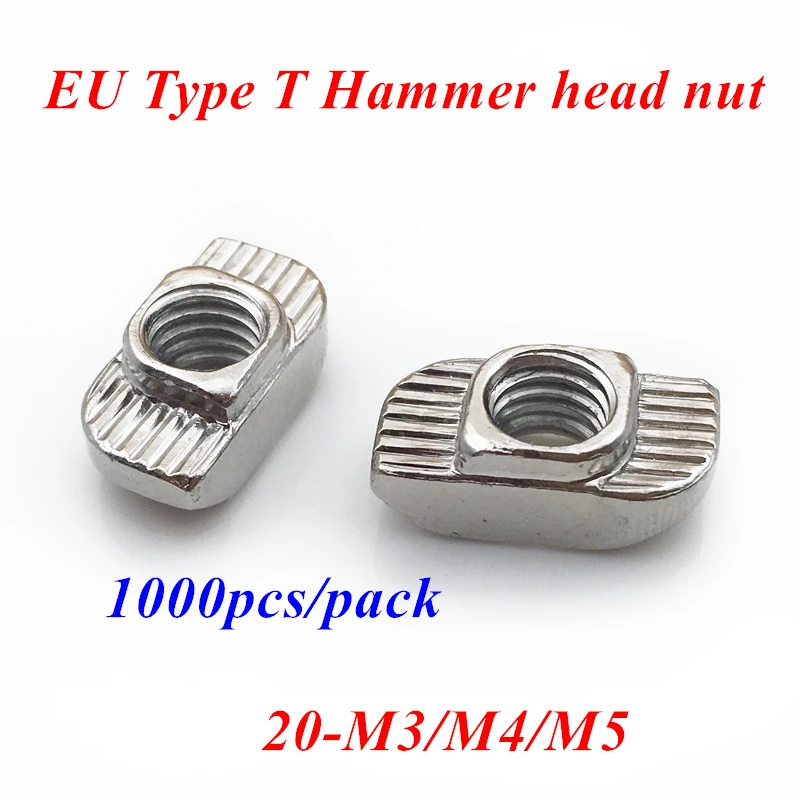 1000pcs M3 M4 M5 T-nut Sliding T Hammer head Nut Drop In Fasten Nuts Nickel plated for 2020 Aluminum profile connector