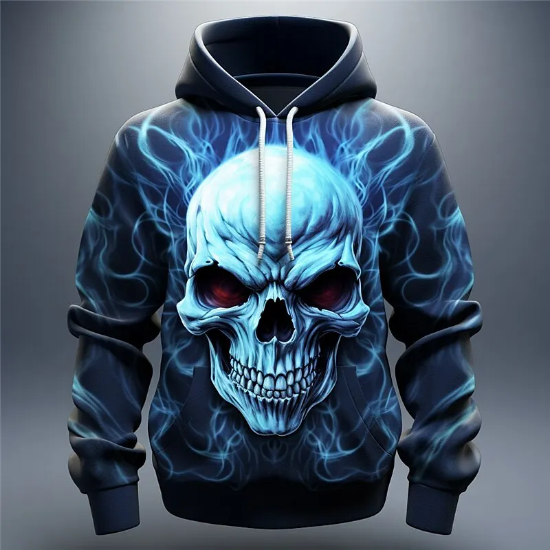 Flame Skull 3D Print Men's Hoodies Autumn Comfortable Long Sleeve Sweatshirts Outdoor Street Gothic Hip Hop Unisex Clothing
