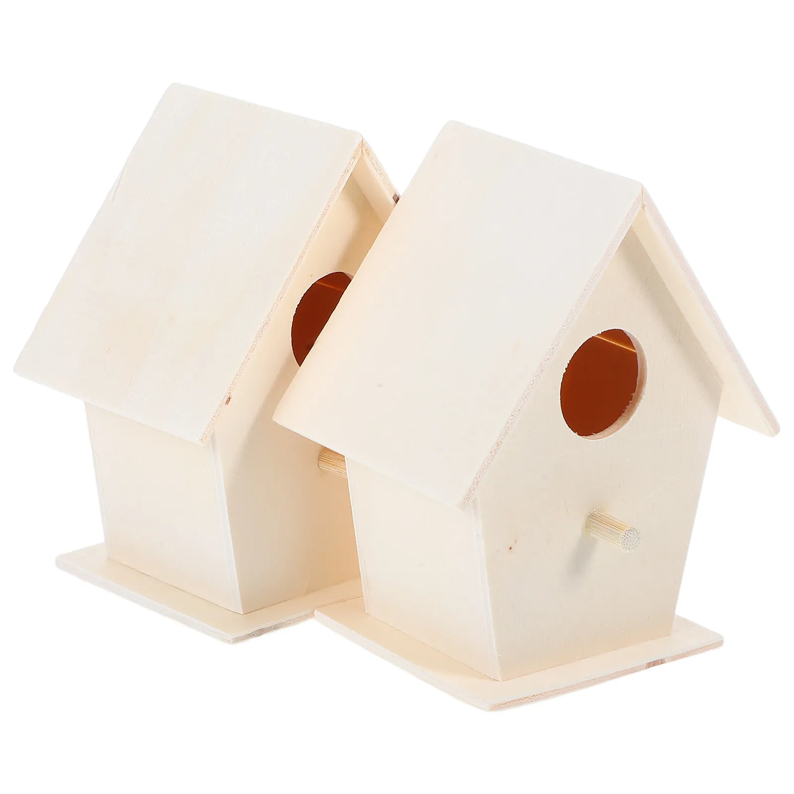 2Pcs Small Unpainted Birdhouse Kit Hardwearing Wood DIY Outdoor Hanging Bird Feeder Rustic Garden Decor Learning