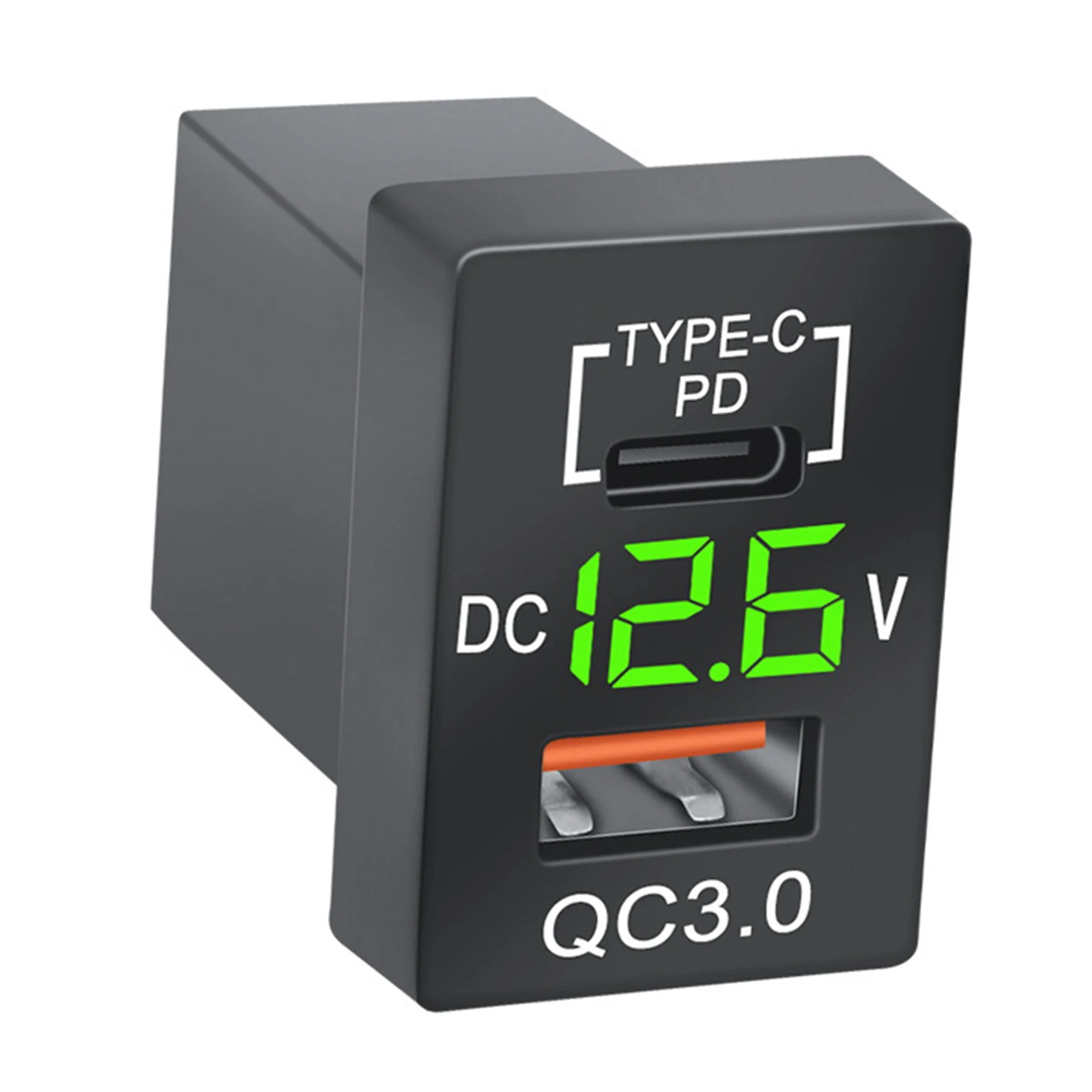 

New Charger QC3.0 USB Car Charger Socket PD Type-C Charger With LED Digital Voltmeter For New Toyota Quick Charge-A14Z