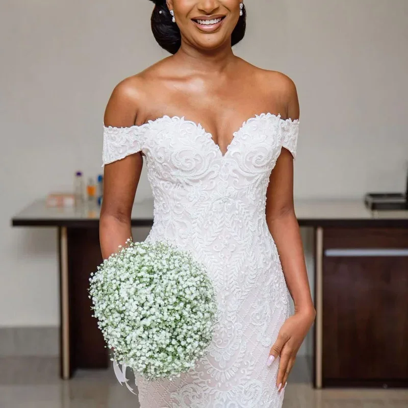 Customized  Sweetheart Full Lace Appliques Mermaid Wedding Dress For Bride With Detachable Train Off The Shoulder Vestido