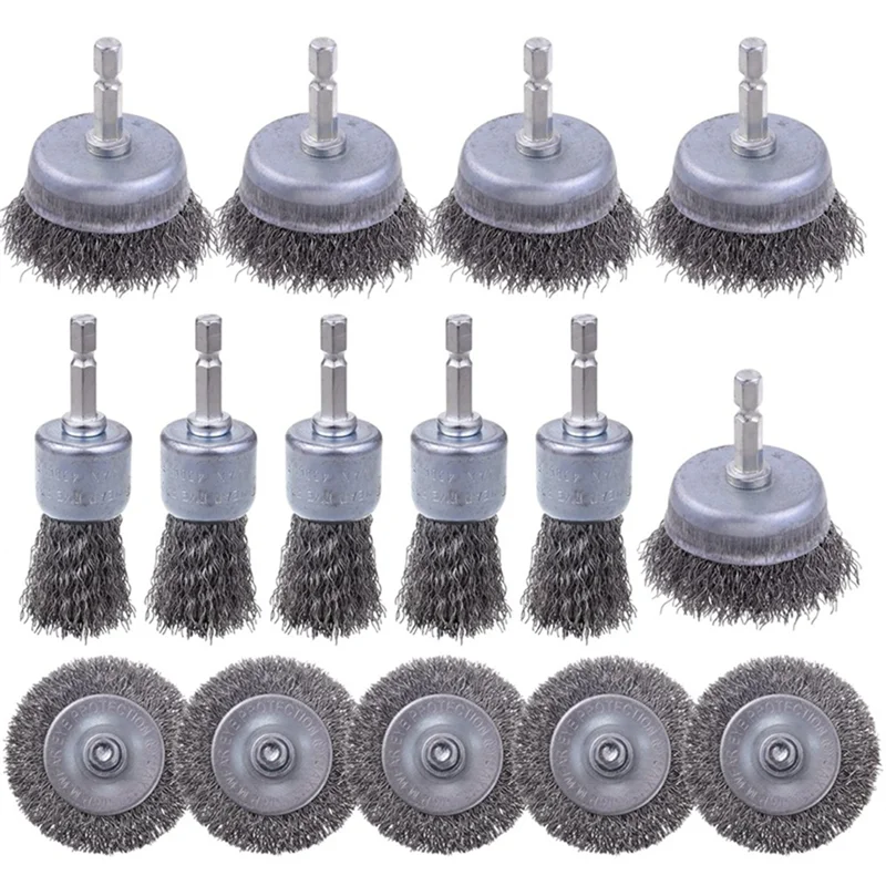 ABNQ 15 Pack Carbon Steel Wire Wheel Brush, Cup Brush, Pen Brush Set for Rust Removal, and Scrub Surfaces
