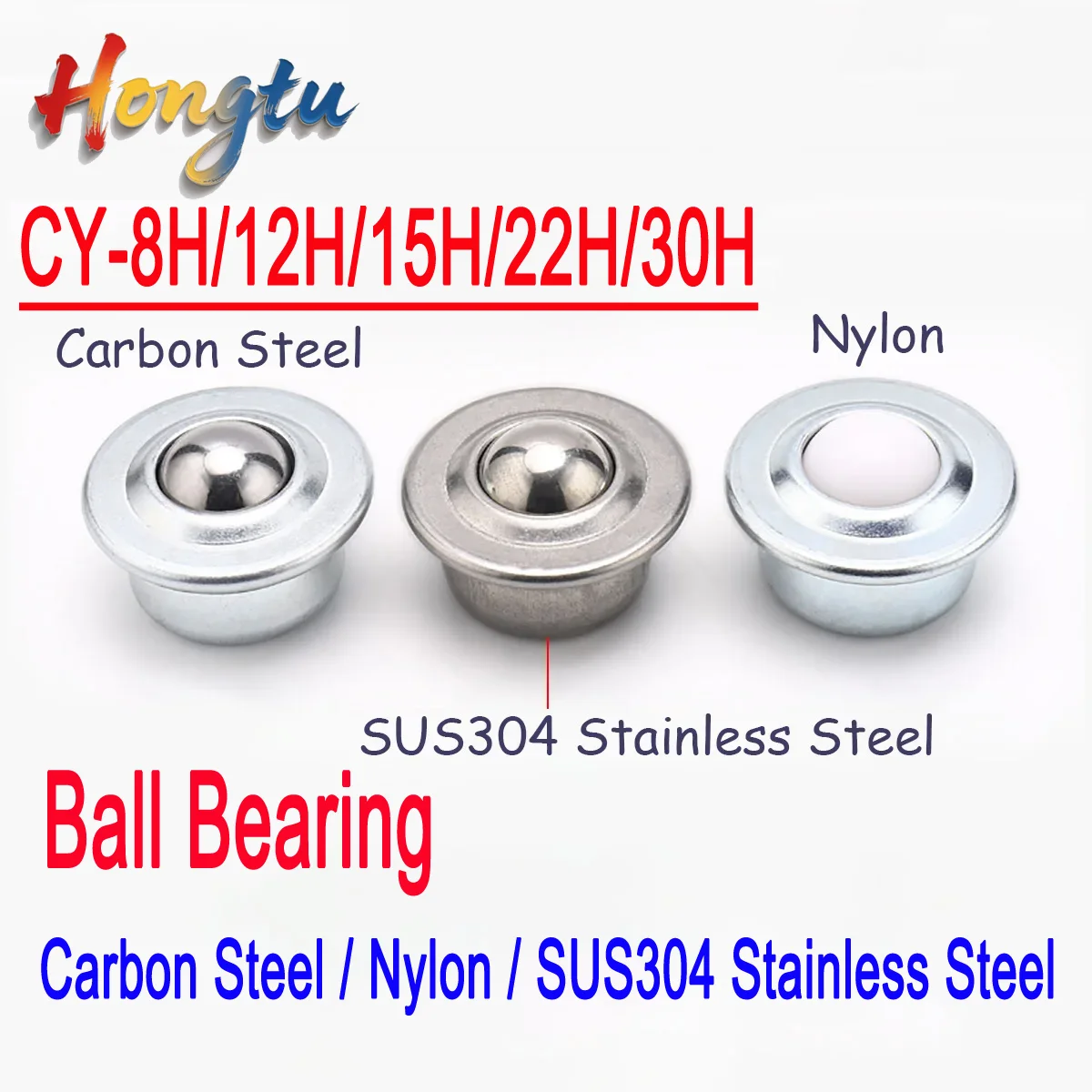 Hongtu 1/2pcs CY-8H/12H/15H/22H/30H Ball Transfer Ball Bearing Bullseye Wheels Carbon Steel / Nylon / SUS304 Stainless Steel