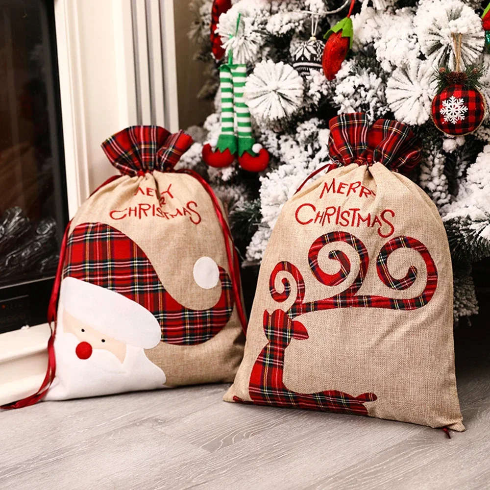 1PC 39x59cm Christmas Gift Bag Santa Elk Linen Bag New Years Holiday Gift Stocking Bag Merry Christmas Accessories Party Supply