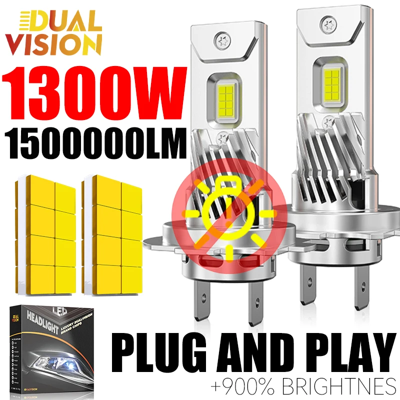 

H7 LED Headlight Bulbs Wireless 1300W 1500000LM CSP Chips 1:1 Car Headlamps High Low Beam Mini Diode H7 Turbo Led 12V Automobile