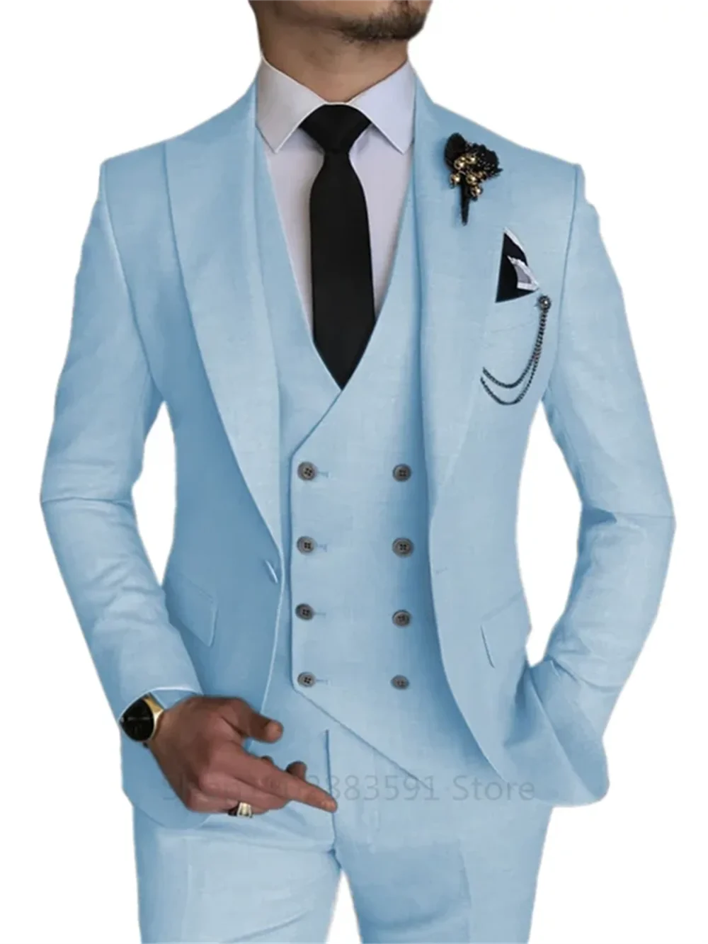 3 Piece Wedding Dress Suits Slim Fit Lapel Tuxedos Party Leisure Formal Male Suit For Groomsman Suit (Blazer+Vest+Pants)