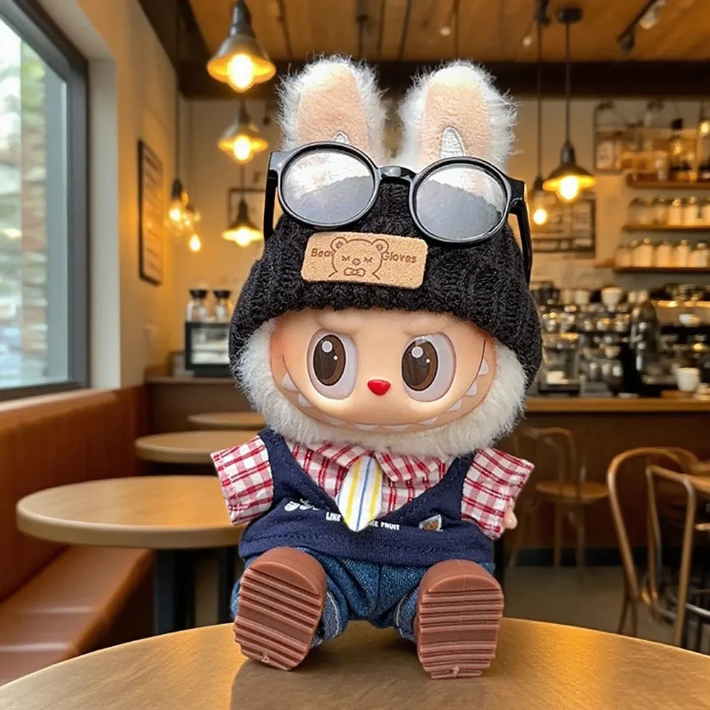 [No Doll] Clothes Set For Labubu Red Grid Fake Two Pieces Uniform Cloths V1/v2/v3 Baby Clothes Cool Fashion Clothes Accessories