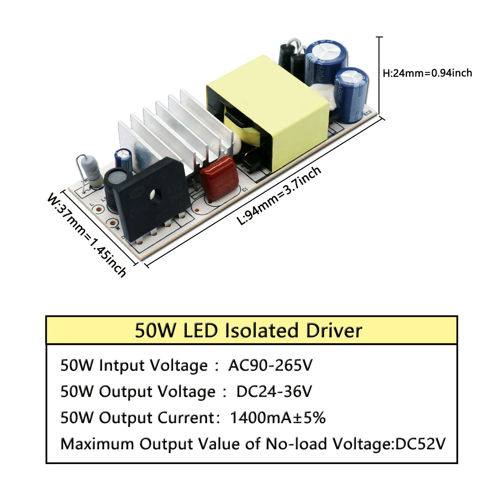 LED Isolation Driver 50W DC24-36V 1400mA Power Supply Constant Current Drive Transformer Controller LED Bulb Lighting Driver