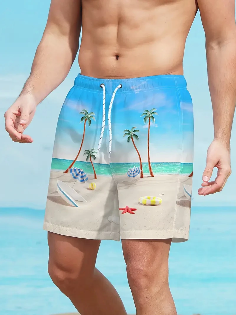 

Повседневные пляжные шорты с рисунком пальмы для мужчин, модная летняя уличная одежда, шорты с 3D принтом, модные плавки большого размера