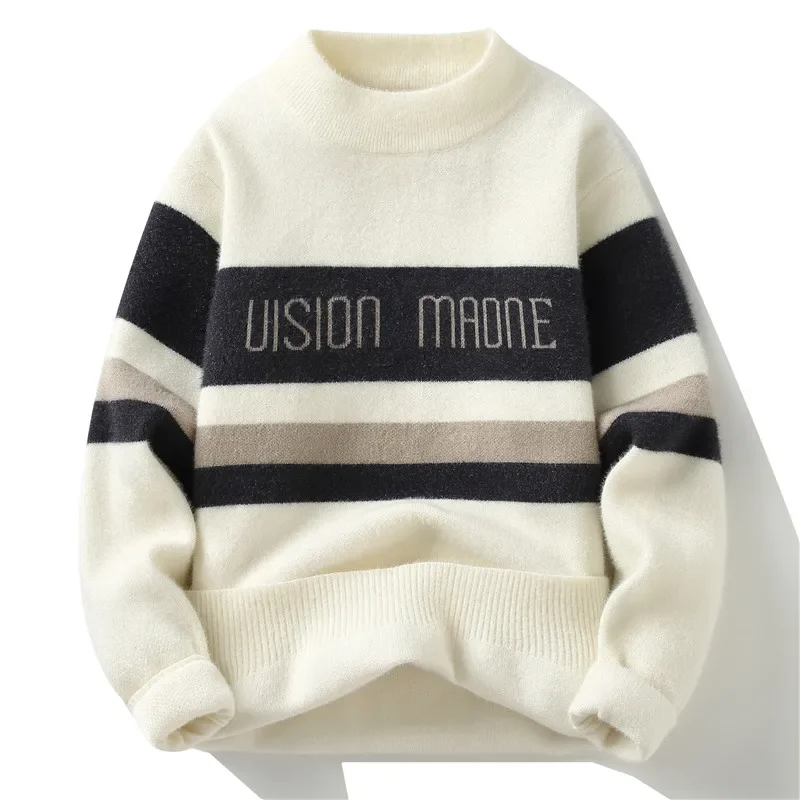 

Round neck Pullover Men's Slim Fit stripe pattern Sweater 2024 Autumn Long Sleeve Warm Slim Sweaters Men Casual Clothing