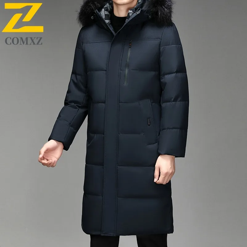 Maxbarley 2025 Winter Warm Puffer Coat Men Luxury Thick Fur Collar Hooded White Duck Down Padding Coat Snow Ski Long Down Jacket