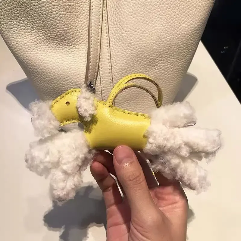 Wool Puppy Charm Sheepskin Foxhound Hand-Sewn Bag Charm Pendant Car Keychain Trendy Fashion Accessory Women's Gift New