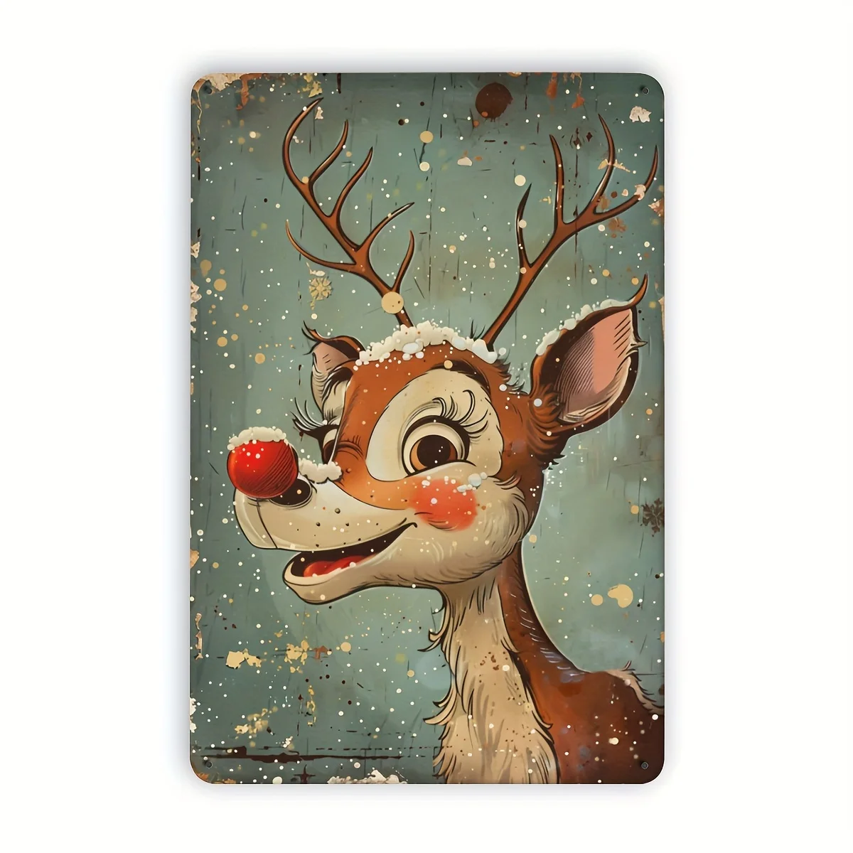 （2D Tin painting）Letrero Metálico Vintage con Diseño de Alce Navideño, Decoración Divertida para Pared de Navidad, Pintura pa