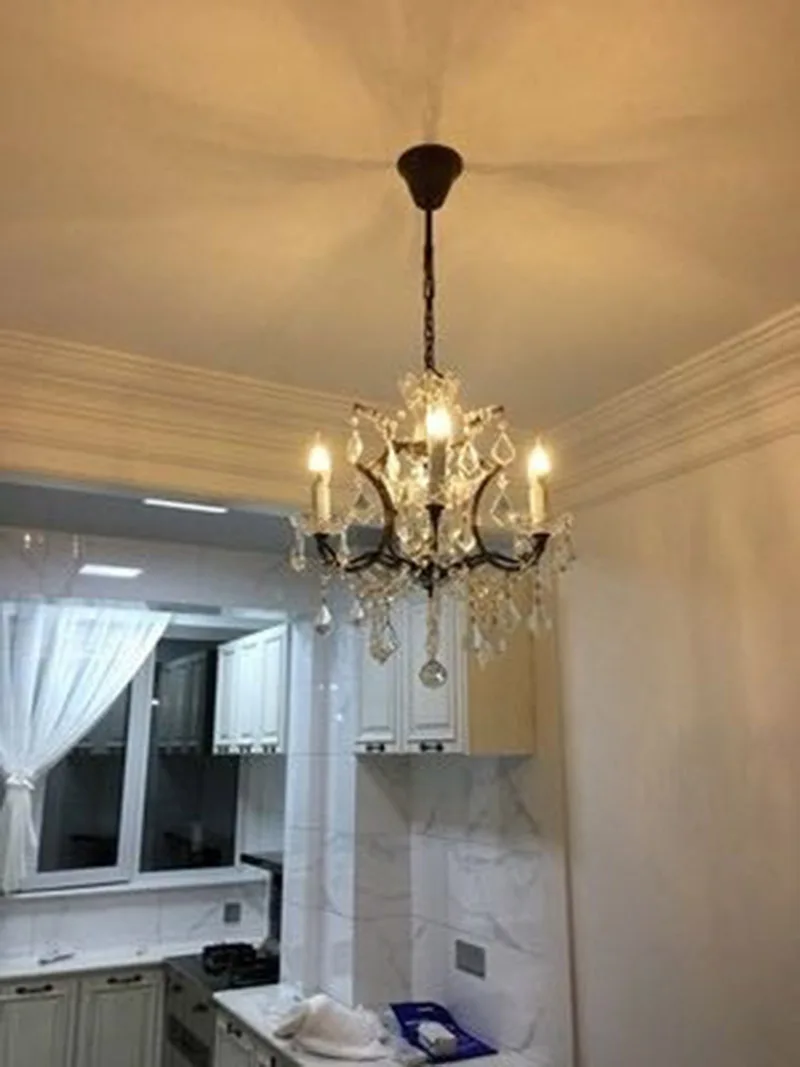 

European crystal chandelier E14 retro loft living room bedroom home crystal lighting luxury villa restaurant candle lighting