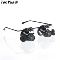 TenYua 20X LED Repair Magnifier Glasses Acrylic Loupe Lens Magnifying Dual Eye Glasses with Light Jewelry Watch Repairing Tools