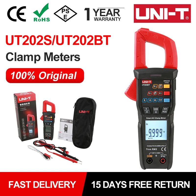 

UNI-T Clamp Meter UT202S UT202BT 600A AC Amperometric Clamp Digital Voltmeter Temperature Capacitance Tester