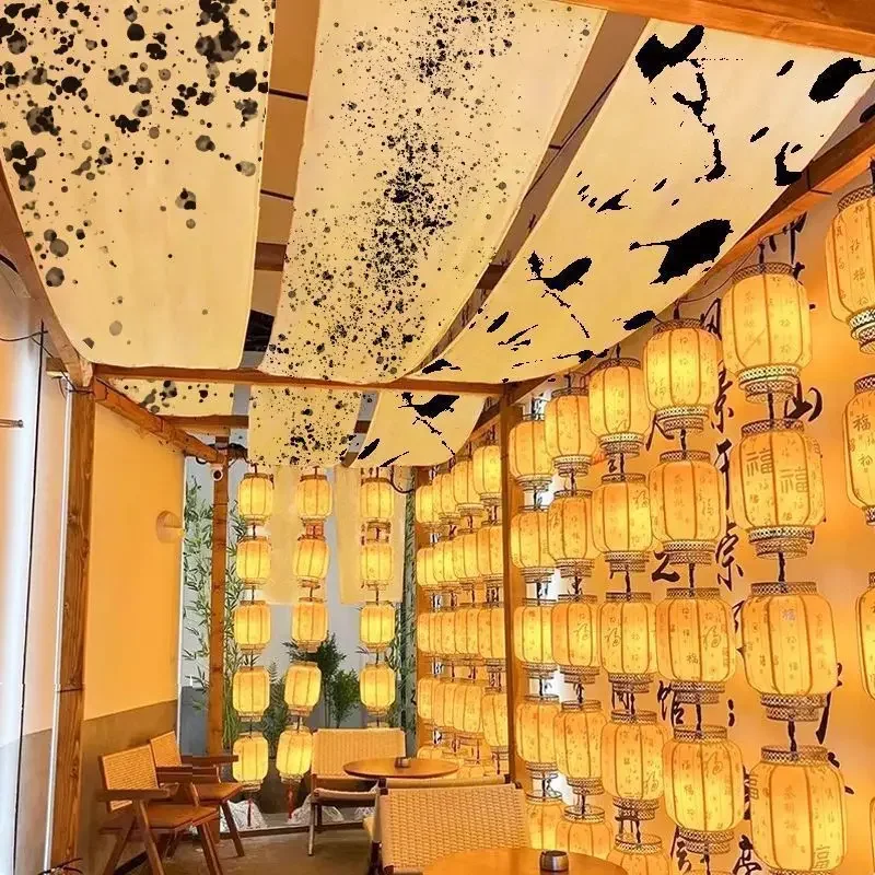 VIKAMA Ceiling Decoration Canopy Hanging Fabric Chinese Ink Wash Calligraphy Restaurant Bar Cafe Home Decor