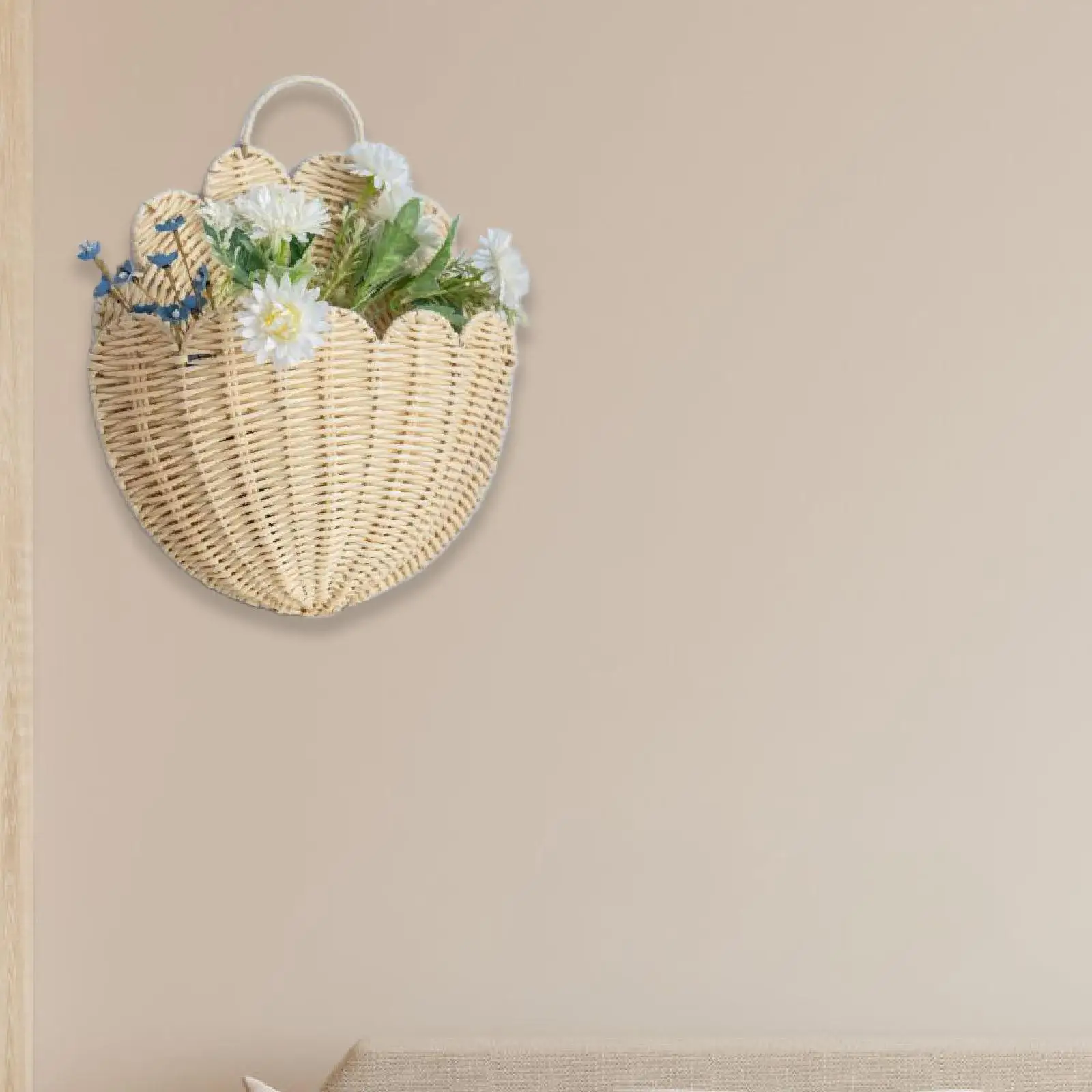 

Handmade Woven Hanging Wall Basket Rustic Storage Basket Organizer Rattan Look Wall Hook for Living Room Bedroom Home Decor