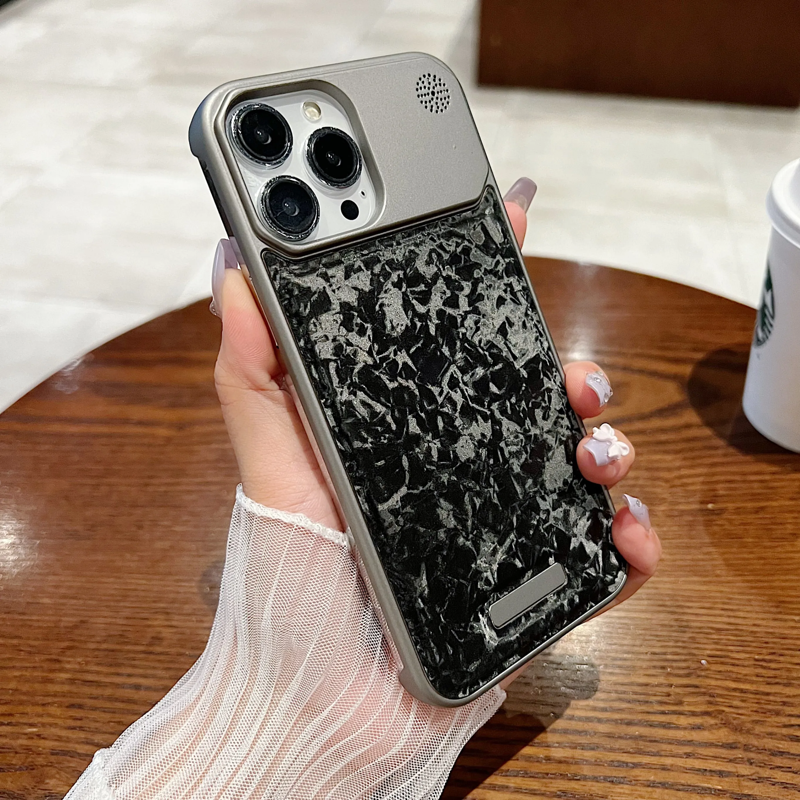 For iPhone 16 15 14 13 12 Pro Max 16Plus Glitter Colorful Shell Pattern Phone Case Plating Frame Shock Protection Aroma PU Cover