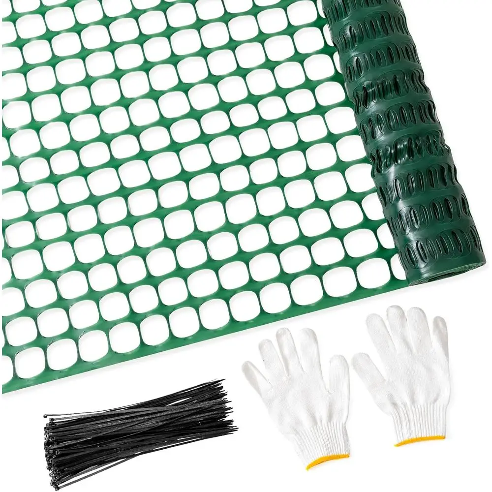 Reusable 4'x100' Plastic Mesh Netting with 100 Zip Ties for Garden, Construction, and Animal Barriers