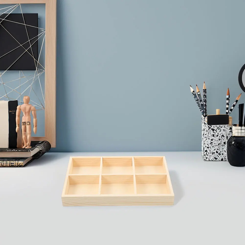 3 قطعة صندوق خشبي منظم تخزين سطح المكتب لأقلام التلوين لوازم فنية صينية مقسمة منظم خشبي صواني خشبية لصندوق الحرف اليدوية #2
