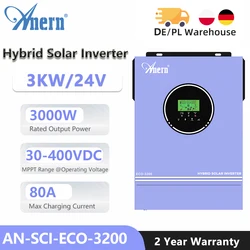 3000W 3KW Hybrid Solar Inverter 24V 220V Pure Sine Wave Inverter 3KW with MPPT 80A Solar Charger Controller