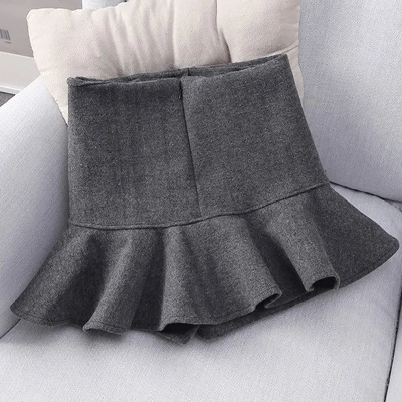 

High Waist A- Line Mini Skirt Women's Autumn Winter Wool Blend Pleated Skirts Flared Midi Party XQ338
