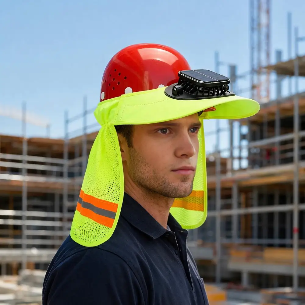 Solar Fan Hard Hat Sun Hard Hat with Neck Shield Full Brim Construction Helmet Solar Fan Visor Reflective High Visibility Sun
