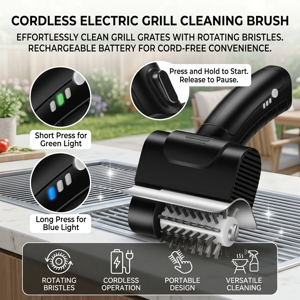 1PC Electric Grill Cleaning Brush Engineering Plastic for Outdoor BBQ Camping Portable Rechargeable Roller Grate Cleaner