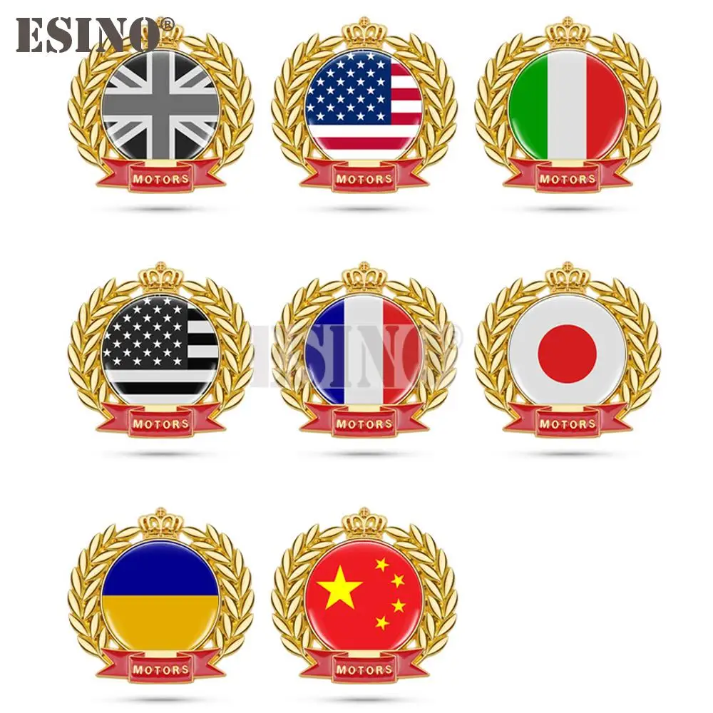 Car Styling Golden Wheatear National Flag Metal Zinc Alloy with Crystal Epoxy 3D Adhesive Emblem Badge Sticker Decal Accessory