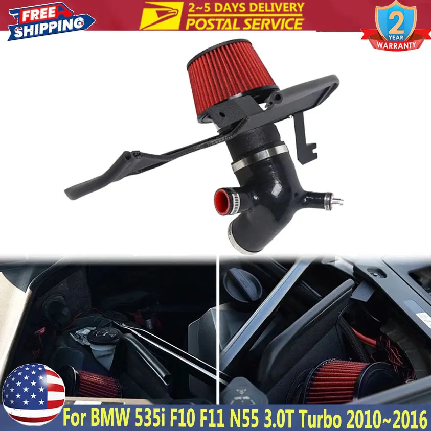 Kit de sistema de admissão de ar frio para carro, para bmw 535i f10 f11 n55 3.0t turbo 2010 ~ 2016, com proteção térmica do motor com filtro de ar de alto fluxo
