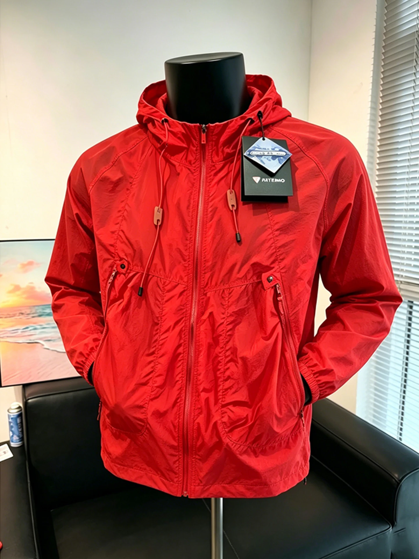 Quick Dry UPF50 Red Men's Summer Lightweight Outdoor Sports Cycling Casual Hooded Jacket Thin Model Ice Sensation Fiber