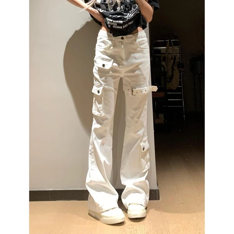 กางเกงคาร์โก้ผู้หญิง สไตล์พังก์ ฤดูใบไม้ผลิ ผ้าไนลอน หลายชั้น เรียบง่าย ศิลปะ ความงามแบบอาร์ต ลุคคนเมือง ลายถัก น้ำหนักเบา ทรงโอเวอร์ไซส์