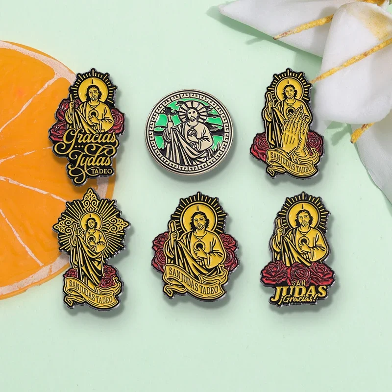 San Judas Tadeo Collected Enamel Pins Holy Jesus Art Statues Metal Brooches Backpack Lapel Badge Funny Jewelry Gifts for Friends