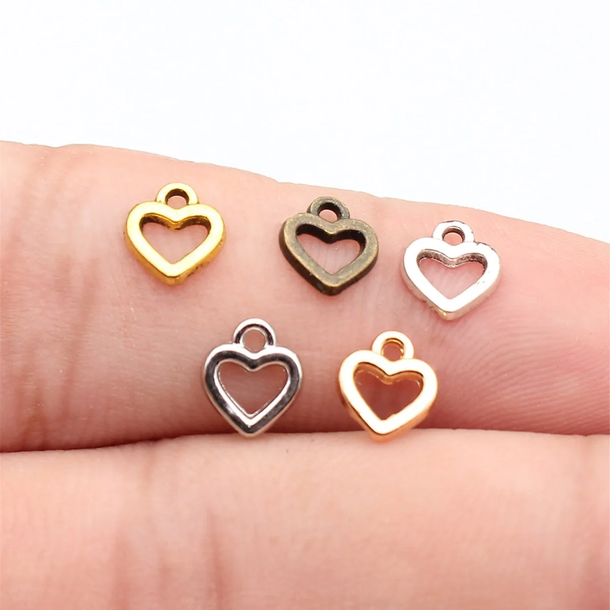 WYSIWYG 40pcs Charms 5 Colors 8x7mm Hollow Heart Charms For Jewelry Making DIY Jewelry Findings Alloy Charms