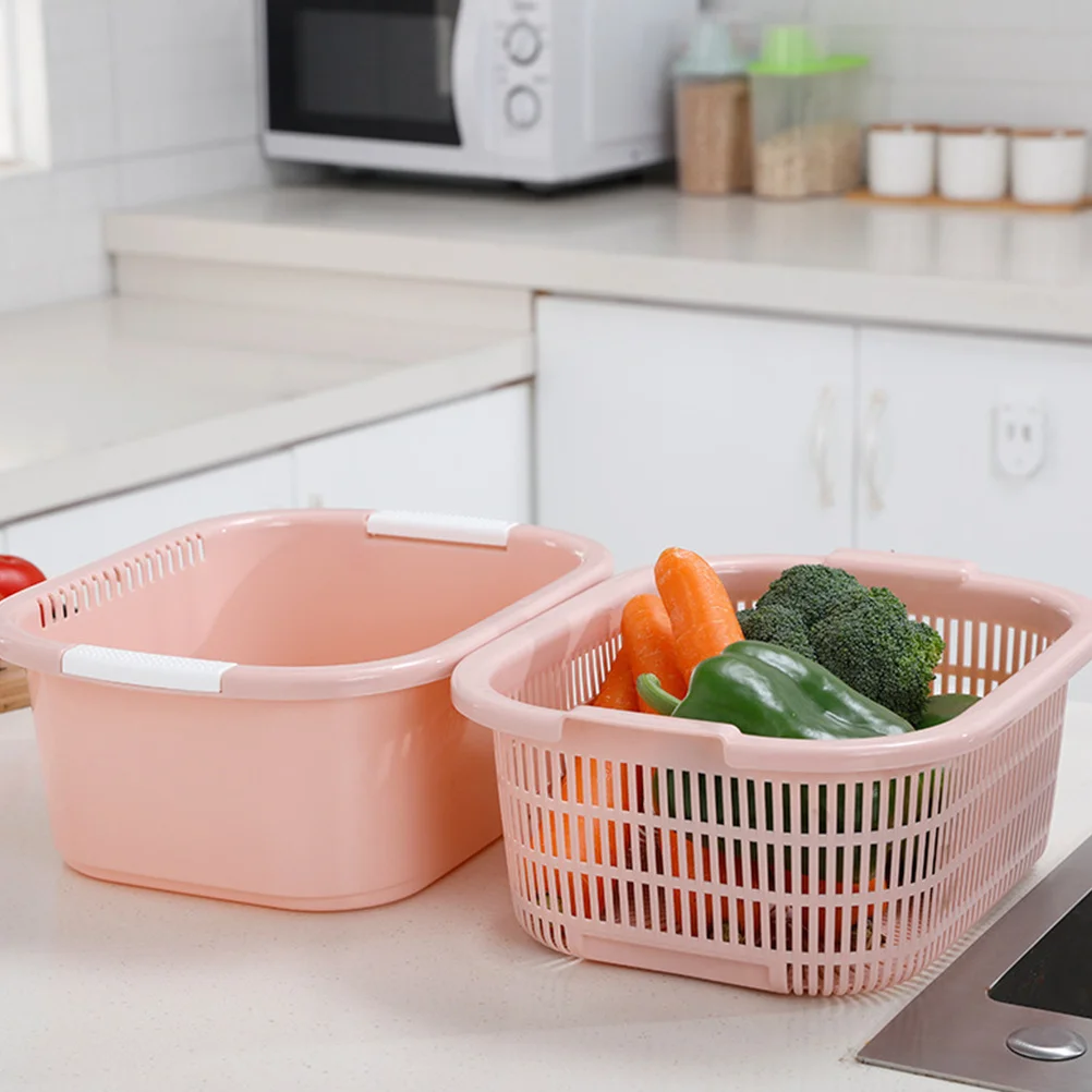

1 set Washing Drain Basket Thickened Pp Waterproof Smooth Edges Fast Drainage Hollow Bottom Kitchen Food Storage