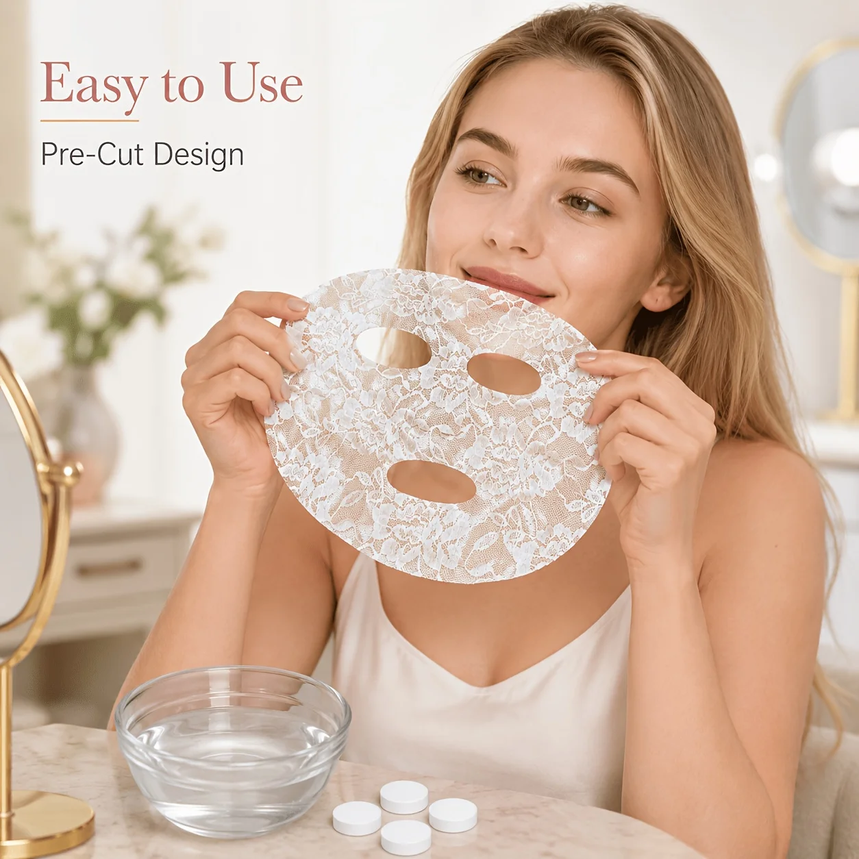 6pcs Set （2 Lace Sheets and 4 Compressed Mask Tablets） for Beauty Routine view 3