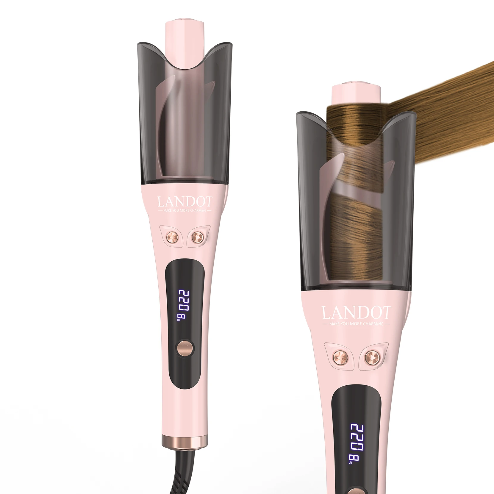 LANDOT Automatic Rotating Curling Iron 1 inch, 2-Way Anti-Tangle Self Curling Wand, Effortless Curls, Dual Voltage