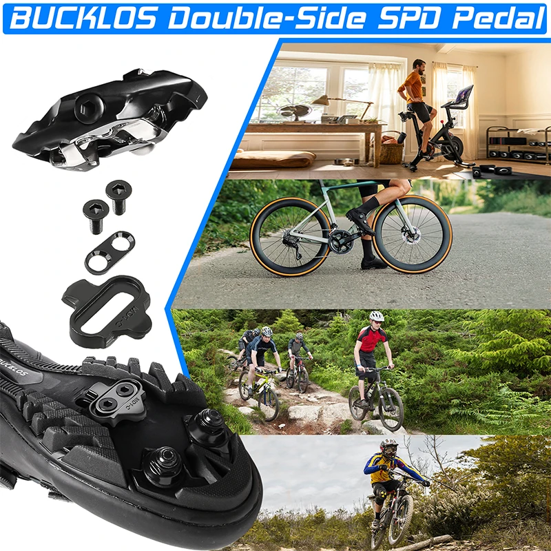 BUCKLOS Dual Sided Bicycle Pedal With Free Cleat For SPD System MTB Aluminum Non-slip Sealed Bearing Bike Lock Pedal Accessories