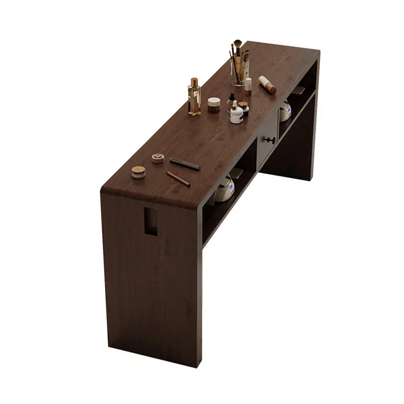 Mid Ancient Nail Art Table And Chairs, Solid Wood Single And Double Person Walnut Nail Art Table Retro Style Table Onglerie