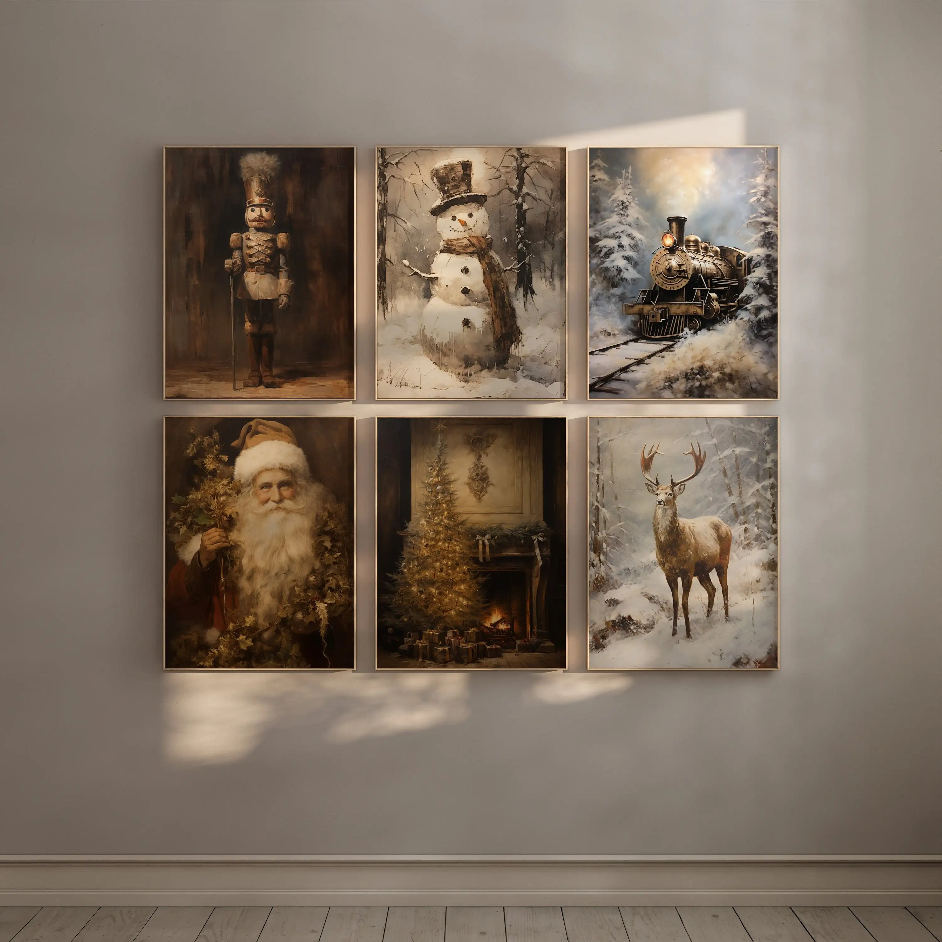 6pcs/Set Traditional Christmas Winter Landscape Posters Unframed Vintage Victorian Christmas Canvas Art Print Cosy Festive Decor