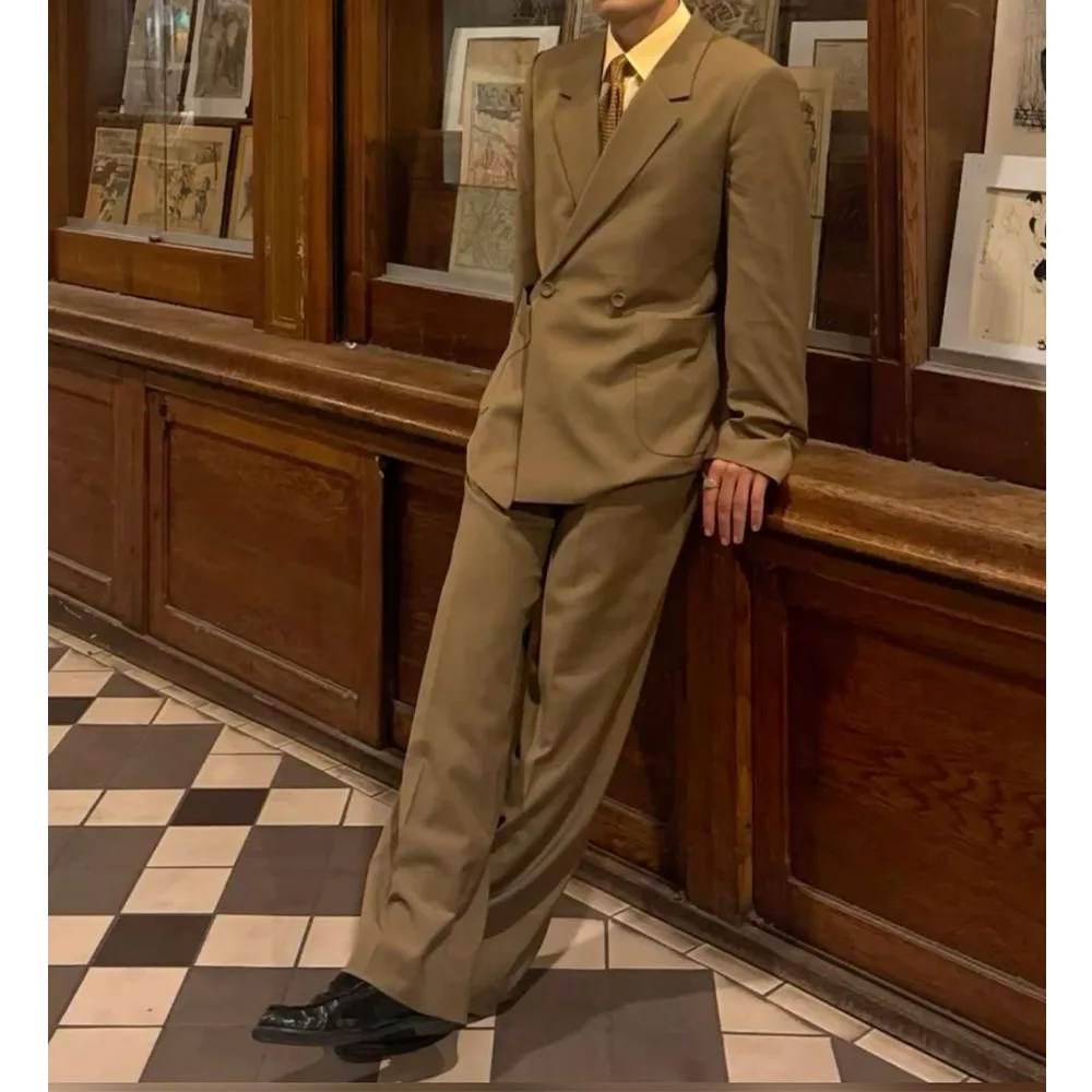 

Mens Double Breasted Suit Set Two Pieces Notch Lapel Comfortable Slim Fit Casual Fashion Party Blazer with Trousers