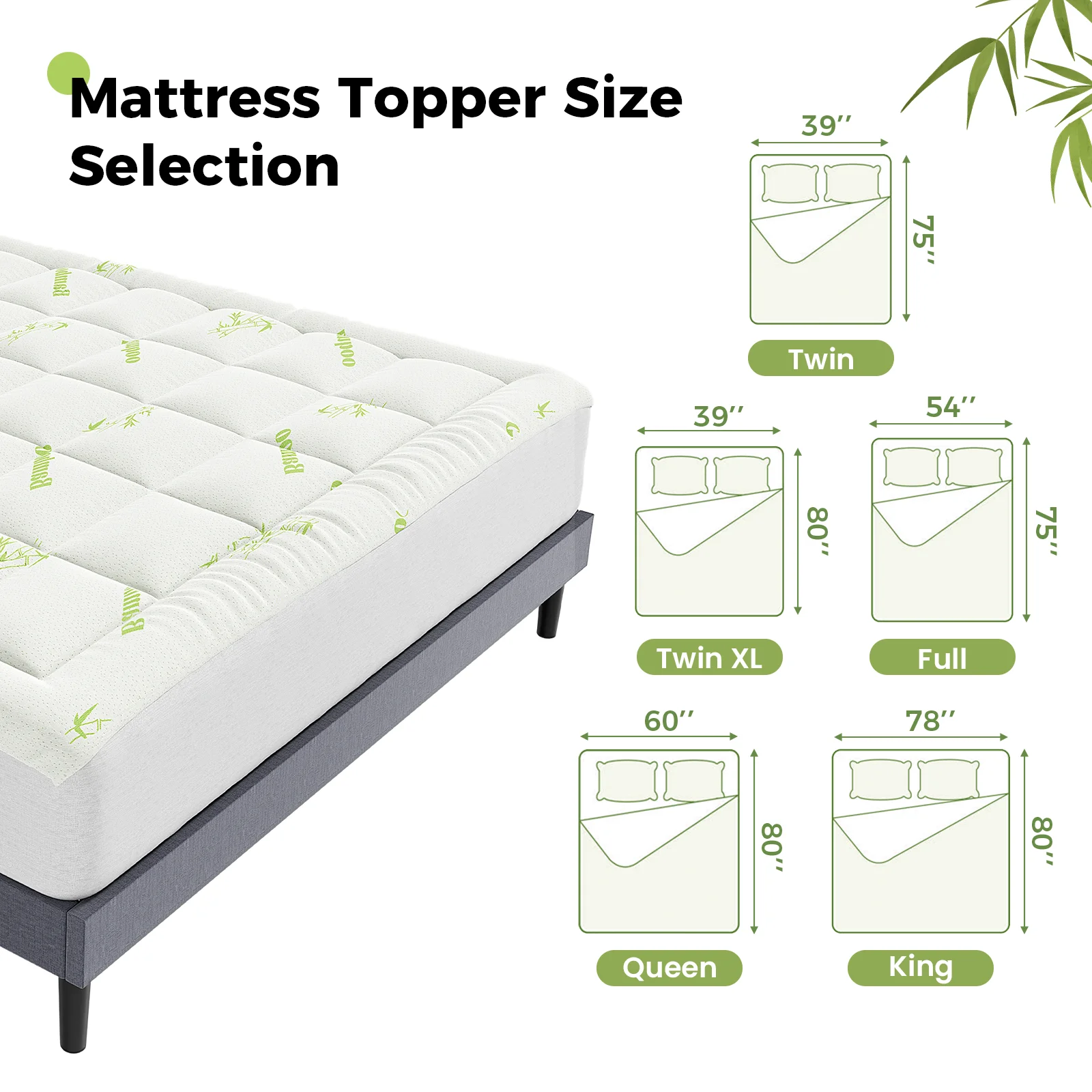 MCQ Viscose Mattress Topper Thick Pillow Top Stretchable Pockets Breathable Soft Back Pain Relief Pad