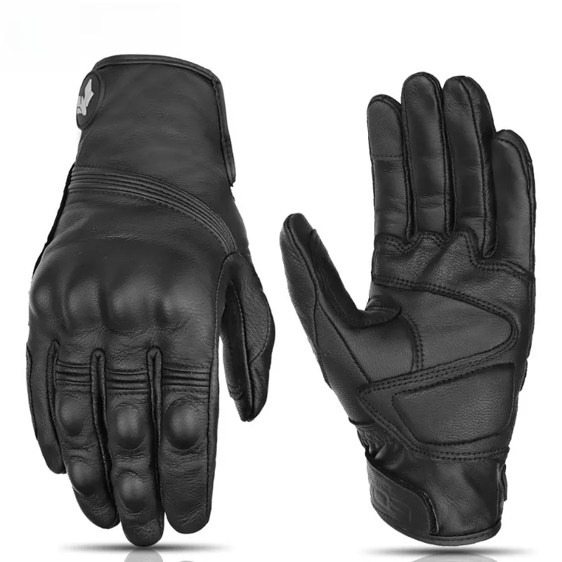 Four Seasons Retro Leather Motorcycle Gloves Men Women Full Finger Non slip Protective Motocross Cycling Glove M-2XL