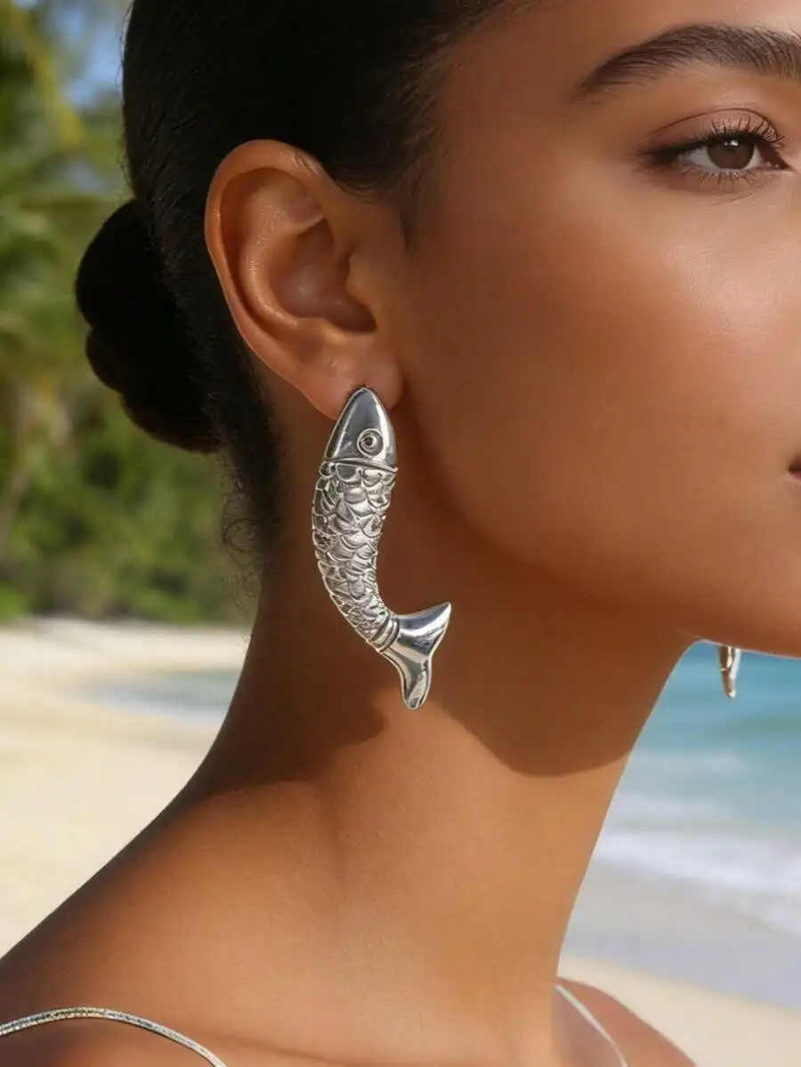 

3D Fish Shape Earrings For Women Bohemian Punk Style Beach Party Jewelry