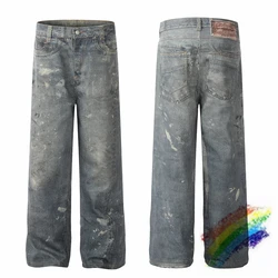 Worn out splatter graffiti casual slimming high waisted straight leg wide leg jeans Men Women Oversize Joggers Trousers