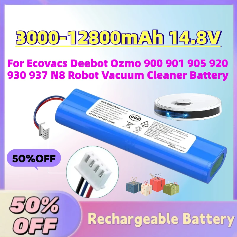 Upgrade 3000-12800mAh 14.8V Replacement Battery for Ecovacs Deebot Ozmo 900 901 905 920 930 937 N8 Robot Vacuum Cleaner Battery